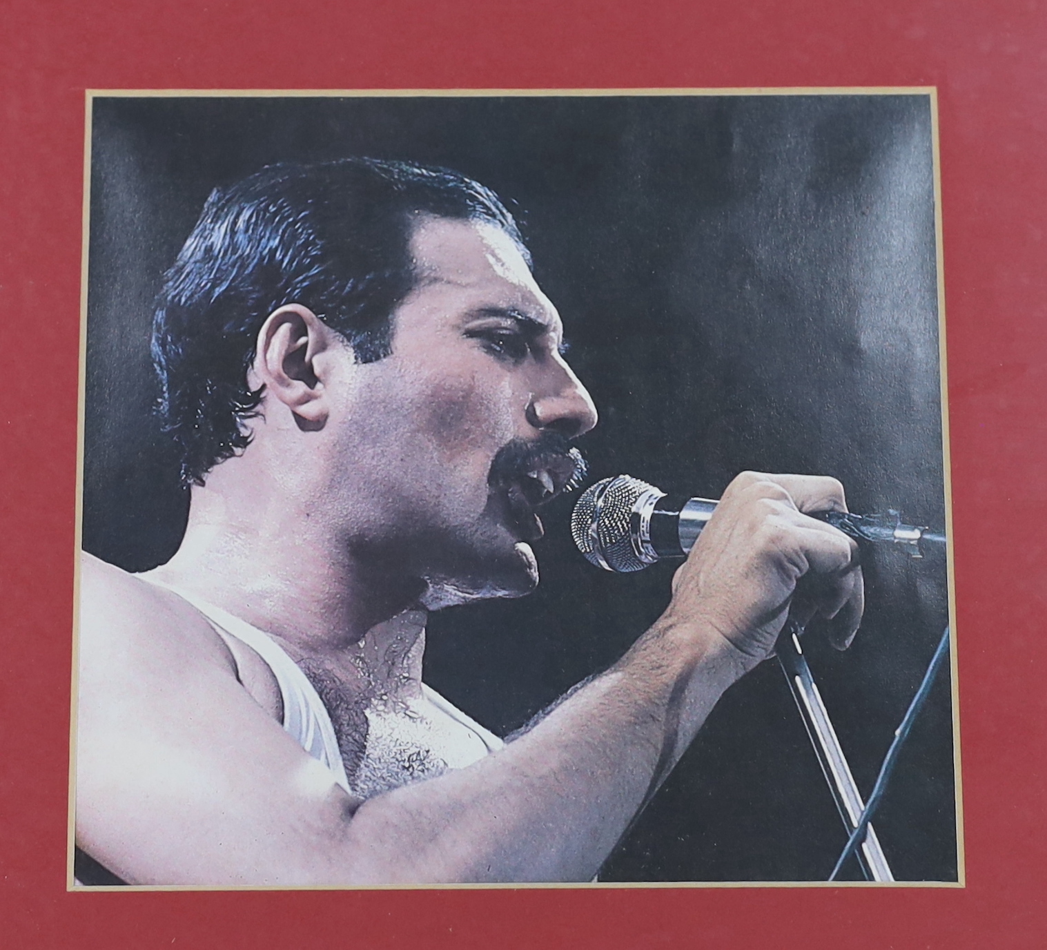 Freddie Mercury, framed autograph on paper, framed with a photograph, frame 48.5 x 34cm